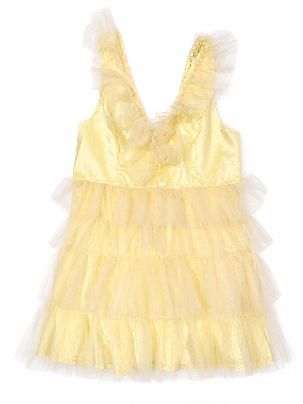 Lulus Yellow Tiered Tulle Mini Dress NWT Size XL Ruffle Party Dress - Picture 3 of 4